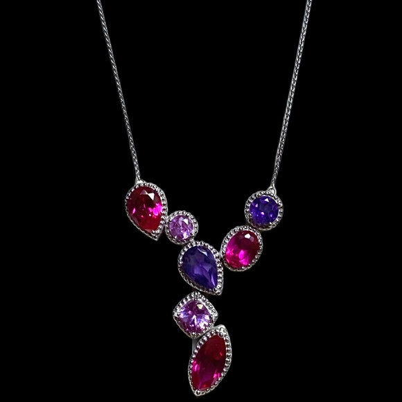 Sterling Silver Multi Stone Drop Necklace - Picture 7 of 7